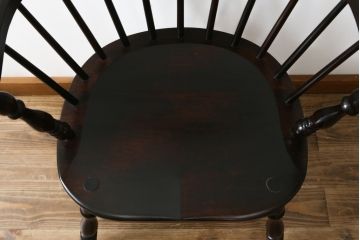 和製ビンテージ　松本民芸家具　#91型　落ち着きのある大人カフェ風インテリアが叶うキャプテンチェア(アームチェア、板座チェア、椅子、ダイニングチェア、イス、ヴィンテージ)(R-073699)