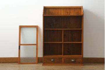 和製アンティーク　レトロな雰囲気溢れる結霜ガラス本箱(戸棚、収納棚、飾り棚、ブックケース、サイドキャビネット)(R-073705)