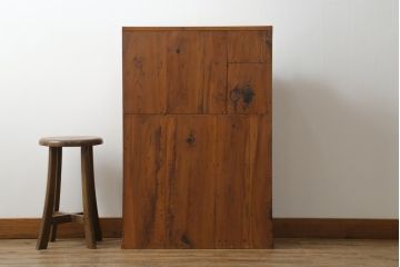 和製アンティーク　レトロな雰囲気溢れる結霜ガラス本箱(戸棚、収納棚、飾り棚、ブックケース、サイドキャビネット)(R-073705)