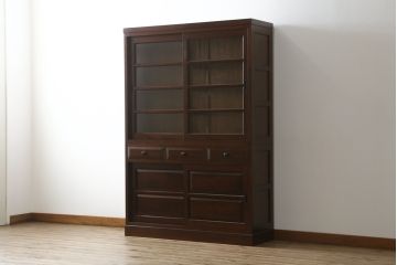 中古　美品　松本民芸家具　シンプルで使いやすいK-3型食器棚(戸棚、収納棚、飾り棚、キャビネット)(定価約74万円)(R-073706)
