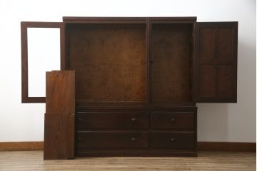 中古　美品　松本民芸家具　落ち着きのある佇まいが魅力的な収納棚(戸棚、飾り棚、食器棚、キャビネット、引き出し)(R-073709)