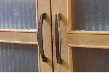 和製アンティーク　銀モールガラスがレトロな雰囲気溢れる本箱(ブックケース、ガラスケース、食器棚、飾り棚、収納棚、戸棚)(R-073712)