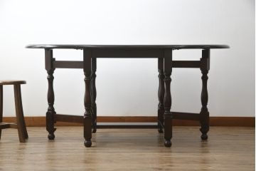 中古　美品　松本民芸家具　M型　洗練されたデザインが魅力的な楕円バタフライ卓(I)(エクステンションテーブル、バタフライテーブル、食卓、ダイニングテーブル、2人掛け、4人掛け)(定価約35万円)(R-073714)