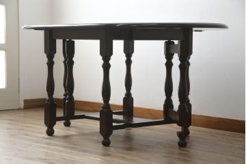 中古　美品　松本民芸家具　M型　洗練されたデザインが魅力的な楕円バタフライ卓(I)(エクステンションテーブル、バタフライテーブル、食卓、ダイニングテーブル、2人掛け、4人掛け)(定価約35万円)(R-073714)