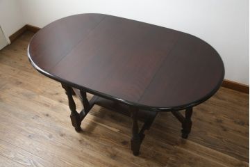 中古　美品　松本民芸家具　M型　洗練されたデザインが魅力的な楕円バタフライ卓(I)(エクステンションテーブル、バタフライテーブル、食卓、ダイニングテーブル、2人掛け、4人掛け)(定価約35万円)(R-073714)