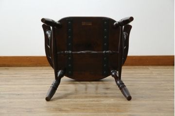 和製ビンテージ　松本民芸家具　#91型　落ち着きのある大人カフェ風インテリアが叶うキャプテンチェア(アームチェア、板座チェア、ダイニングチェア、椅子、イス、ヴィンテージ)(定価約13万円)(R-073727)