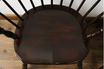 中古　美品　松本民芸家具　#91型　落ち着きのある大人カフェ風インテリアが叶うキャプテンチェア2脚セット(アームチェア、板座チェア、ダイニングチェア、椅子、イス)(定価2脚で約26万円)(R-073728)