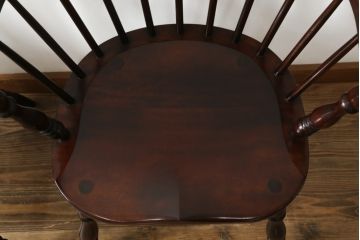 中古　美品　松本民芸家具　#91型　落ち着きのある大人カフェ風インテリアが叶うキャプテンチェア2脚セット(アームチェア、板座チェア、ダイニングチェア、椅子、イス)(定価2脚で約26万円)(R-073728)