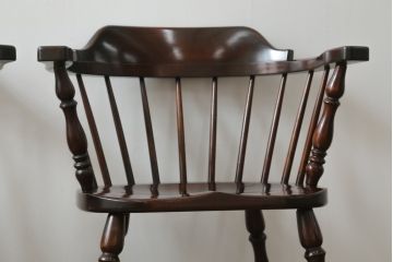 中古　美品　松本民芸家具　#91型　落ち着きのある大人カフェ風インテリアが叶うキャプテンチェア2脚セット(アームチェア、板座チェア、ダイニングチェア、椅子、イス)(定価2脚で約26万円)(R-073728)