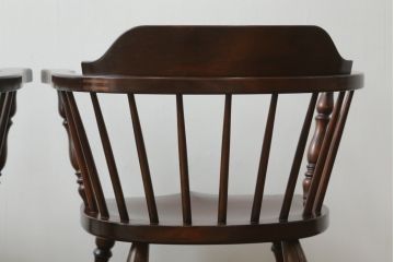 中古　美品　松本民芸家具　#91型　落ち着きのある大人カフェ風インテリアが叶うキャプテンチェア2脚セット(アームチェア、板座チェア、ダイニングチェア、椅子、イス)(定価2脚で約26万円)(R-073728)