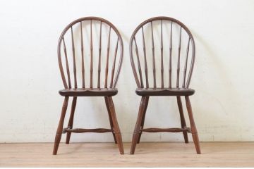 中古　松本民芸家具　楢(ナラ)材　竹節のデザインがお洒落なループバックチェア(II)(ダイニングチェア、椅子、板座チェア)(定価2脚で約27万5千円)(R-073729)