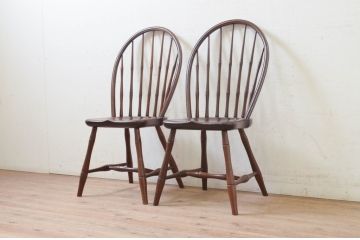 中古　松本民芸家具　楢(ナラ)材　竹節のデザインがお洒落なループバックチェア(II)(ダイニングチェア、椅子、板座チェア)(定価2脚で約27万5千円)(R-073729)