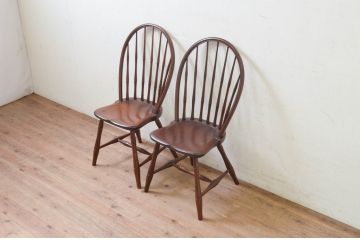 中古　松本民芸家具　楢(ナラ)材　竹節のデザインがお洒落なループバックチェア(II)(ダイニングチェア、椅子、板座チェア)(定価2脚で約27万5千円)(R-073729)