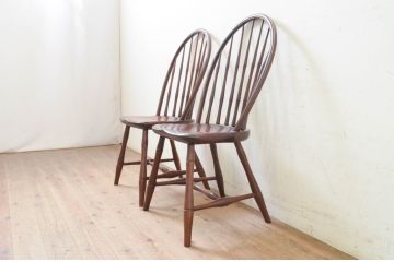 中古　松本民芸家具　楢(ナラ)材　竹節のデザインがお洒落なループバックチェア(II)(ダイニングチェア、椅子、板座チェア)(定価2脚で約27万5千円)(R-073729)