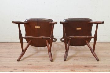中古　松本民芸家具　楢(ナラ)材　竹節のデザインがお洒落なループバックチェア(II)(ダイニングチェア、椅子、板座チェア)(定価2脚で約27万5千円)(R-073729)