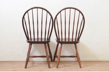 中古　松本民芸家具　楢(ナラ)材　竹節のデザインがお洒落なループバックチェア(II)(ダイニングチェア、椅子、板座チェア)(定価2脚で約27万5千円)(R-073729)