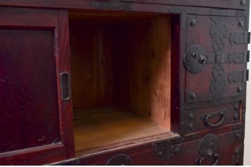和製アンティーク　上手物!!　前面欅(ケヤキ)材　趣のある佇まいが魅力的な会津帳場箪笥(時代箪笥、和タンス、収納たんす、整理箪笥、引き出し)(R-073736)