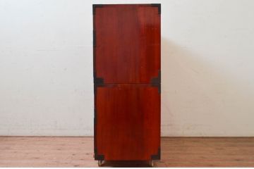 和製アンティーク　希少デザイン!!　前面欅(ケヤキ)材　玉杢　金具がびっしりの二段重ね時代箪笥(重ね箪笥、和タンス、衣装たんす、整理タンス、収納タンス、引き出し)(R-073737)