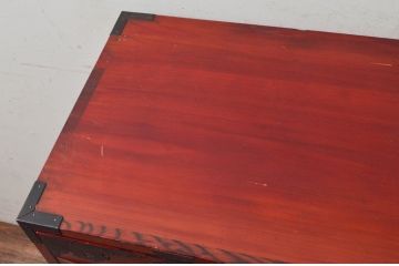 和製アンティーク　希少デザイン!!　前面欅(ケヤキ)材　玉杢　金具がびっしりの二段重ね時代箪笥(重ね箪笥、和タンス、衣装たんす、整理タンス、収納タンス、引き出し)(R-073737)