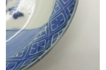 希少　江戸期　古伊万里　染付　唐子に犬図　約17cm　5.6寸　珍しい絵付けが印象的な中皿3枚セット(和皿、和食器、五寸六分)(R-073755)