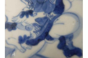 希少　江戸期　古伊万里　染付　唐子に犬図　約17cm　5.6寸　珍しい絵付けが印象的な中皿3枚セット(和皿、和食器、五寸六分)(R-073755)