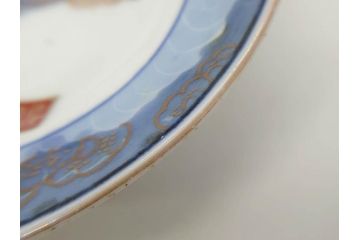 江戸期　古伊万里　染付　金彩　約13cm　4.1寸　優雅に舞う鶴のデザインが上品な雰囲気を醸し出す小皿3枚セット(つる、ツル、和皿、和食器、四寸一分)(R-073756)