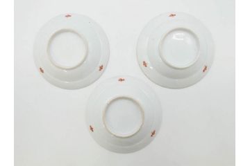 江戸期　古伊万里　染付　金彩　約13cm　4.1寸　優雅に舞う鶴のデザインが上品な雰囲気を醸し出す小皿3枚セット(つる、ツル、和皿、和食器、四寸一分)(R-073757)