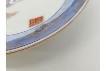 江戸期　古伊万里　染付　金彩　約13cm　4.1寸　優雅に舞う鶴のデザインが上品な雰囲気を醸し出す小皿3枚セット(つる、ツル、和皿、和食器、四寸一分)(R-073757)