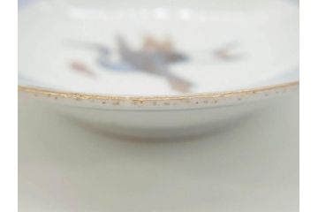 江戸期　古伊万里　染付　金彩　約13cm　4.1寸　優雅に舞う鶴のデザインが上品な雰囲気を醸し出す小皿3枚セット(つる、ツル、和皿、和食器、四寸一分)(R-073757)