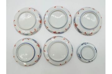 幕末　伊万里　色絵　多様な絵付けが目を惹く小皿&銘々皿5枚セット(鶴、つる、ツル、松、竹、梅、和皿、和食器)(R-073758)