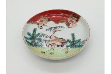 幕末　伊万里　色絵　多様な絵付けが目を惹く小皿&銘々皿5枚セット(鶴、つる、ツル、松、竹、梅、和皿、和食器)(R-073758)