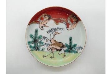 幕末　伊万里　色絵　多様な絵付けが目を惹く小皿&銘々皿5枚セット(鶴、つる、ツル、松、竹、梅、和皿、和食器)(R-073758)