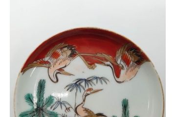 幕末　伊万里　色絵　多様な絵付けが目を惹く小皿&銘々皿5枚セット(鶴、つる、ツル、松、竹、梅、和皿、和食器)(R-073758)