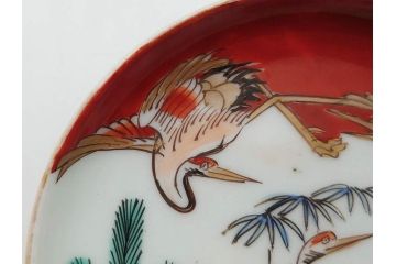 幕末　伊万里　色絵　多様な絵付けが目を惹く小皿&銘々皿5枚セット(鶴、つる、ツル、松、竹、梅、和皿、和食器)(R-073758)