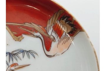 幕末　伊万里　色絵　多様な絵付けが目を惹く小皿&銘々皿5枚セット(鶴、つる、ツル、松、竹、梅、和皿、和食器)(R-073758)