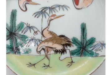幕末　伊万里　色絵　多様な絵付けが目を惹く小皿&銘々皿5枚セット(鶴、つる、ツル、松、竹、梅、和皿、和食器)(R-073758)