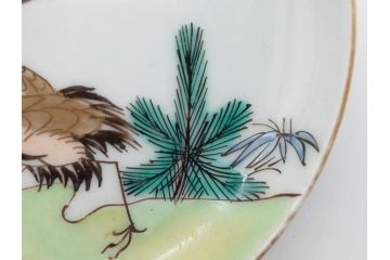 幕末　伊万里　色絵　多様な絵付けが目を惹く小皿&銘々皿5枚セット(鶴、つる、ツル、松、竹、梅、和皿、和食器)(R-073758)