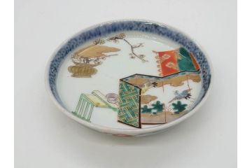 幕末　伊万里　色絵　多様な絵付けが目を惹く小皿&銘々皿5枚セット(鶴、つる、ツル、松、竹、梅、和皿、和食器)(R-073758)