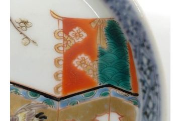 幕末　伊万里　色絵　多様な絵付けが目を惹く小皿&銘々皿5枚セット(鶴、つる、ツル、松、竹、梅、和皿、和食器)(R-073758)