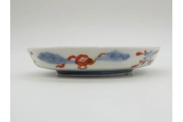 幕末　伊万里　色絵　多様な絵付けが目を惹く小皿&銘々皿5枚セット(鶴、つる、ツル、松、竹、梅、和皿、和食器)(R-073758)