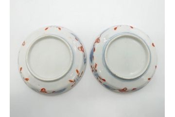 幕末　伊万里　色絵　多様な絵付けが目を惹く小皿&銘々皿5枚セット(鶴、つる、ツル、松、竹、梅、和皿、和食器)(R-073758)