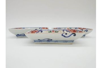 稀少サイズ!　江戸期　古伊万里　色絵　染付　約15cm　4.9寸　鮮やかな色合いが食卓に彩を与える長皿3枚セット(角皿、和皿、和食器、四寸九分)(R-073759)