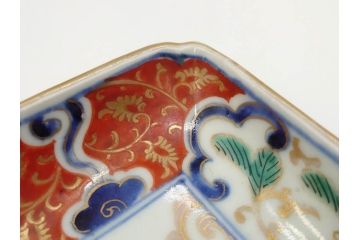稀少サイズ!　江戸期　古伊万里　色絵　染付　約15cm　4.9寸　鮮やかな色合いが食卓に彩を与える長皿3枚セット(角皿、和皿、和食器、四寸九分)(R-073759)