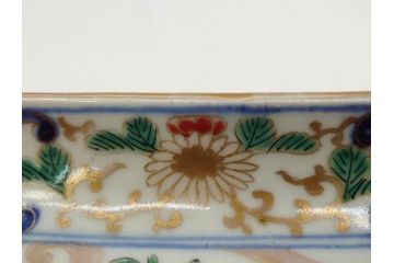 稀少サイズ!　江戸期　古伊万里　色絵　染付　約15cm　4.9寸　鮮やかな色合いが食卓に彩を与える長皿3枚セット(角皿、和皿、和食器、四寸九分)(R-073759)