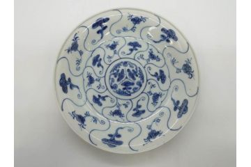 江戸期　古伊万里　染付　唐子　暦文　丸紋　雲龍文　多種多様なデザインが味わい深い魅力を放つ中皿5枚セット(古玩?、中国?、和皿、和食器)(R-073760)