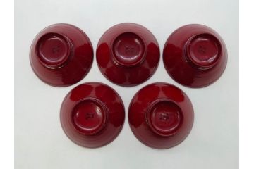五客セットはレア!　角偉三郎　上品に輝く艶が魅力的な朱盃5客セット(漆器、杯、酒器、共箱付き、和食器)(R-073761)