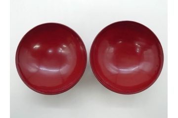 五客セットはレア!　角偉三郎　上品に輝く艶が魅力的な朱盃5客セット(漆器、杯、酒器、共箱付き、和食器)(R-073761)