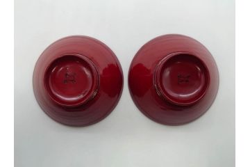 五客セットはレア!　角偉三郎　上品に輝く艶が魅力的な朱盃5客セット(漆器、杯、酒器、共箱付き、和食器)(R-073761)
