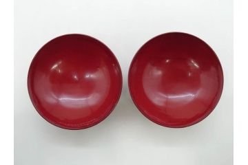五客セットはレア!　角偉三郎　上品に輝く艶が魅力的な朱盃5客セット(漆器、杯、酒器、共箱付き、和食器)(R-073761)