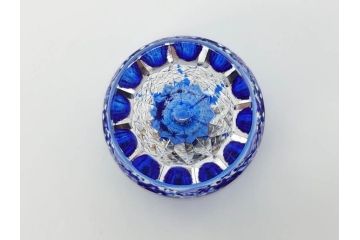 江戸切子　カガミクリスタル　根本幸雄作　細部まで施されたカットが美しい懐石杯(KAGAMI CRYSTAL、酒器、グラス、ガラス、硝子、共箱付き)(R-073762)